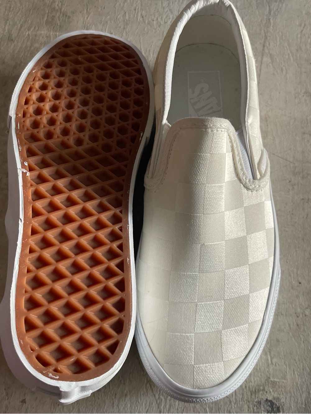 Vans White Slip-On Canvas Shoes checkers white Platforms New